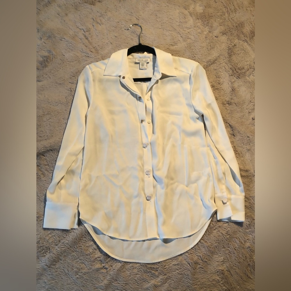 RACHEL ZOE Women X-Small White Button Up Bow Button Collar Long Sleeve Top